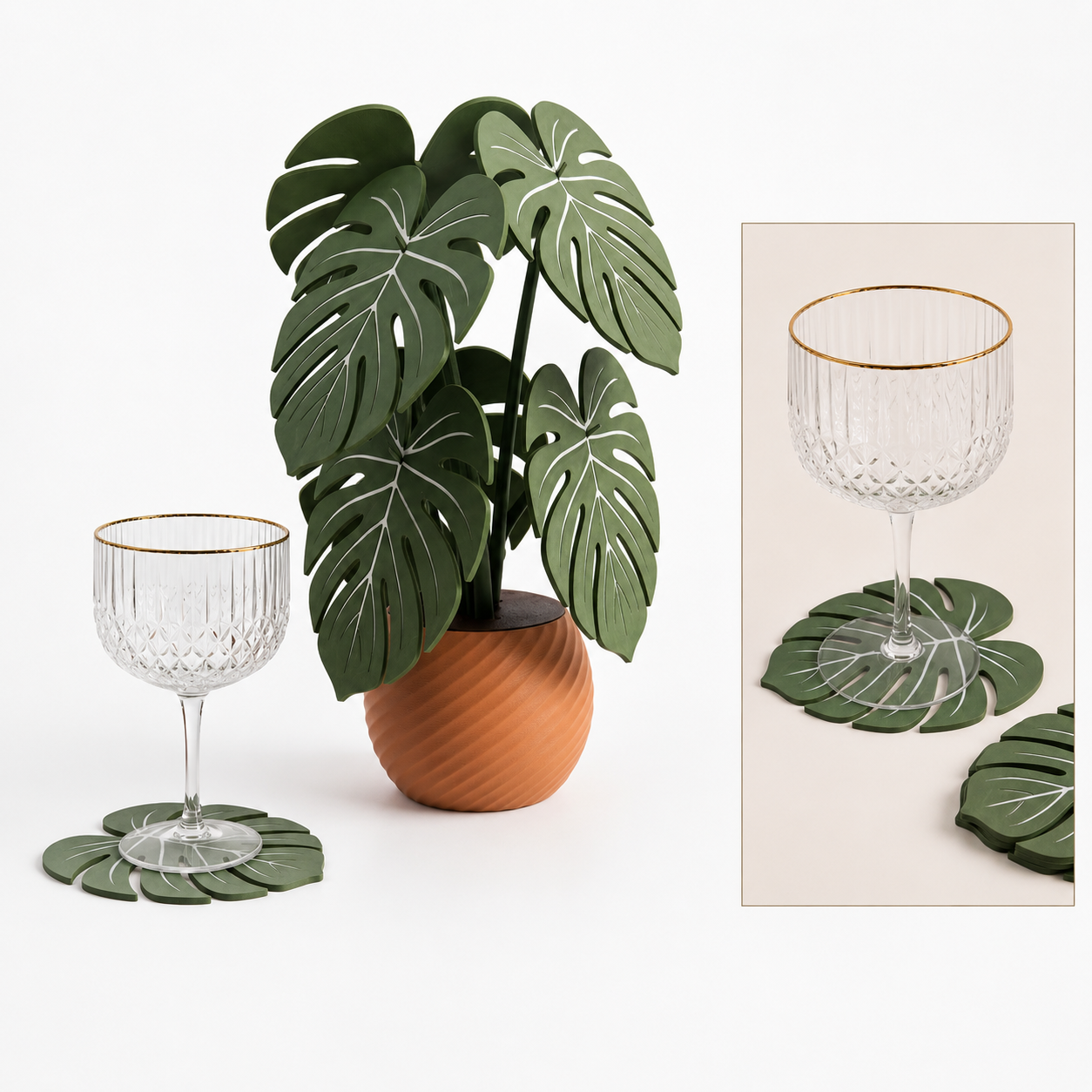Pianta Monstera Decorativa con Sottobicchieri Rimovibili