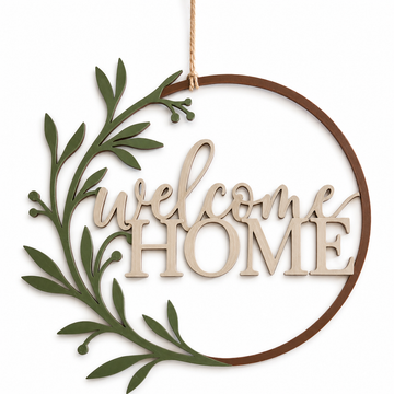 Decorazione da Porta "Welcome Home" – Cerchio con Ramo Botanico