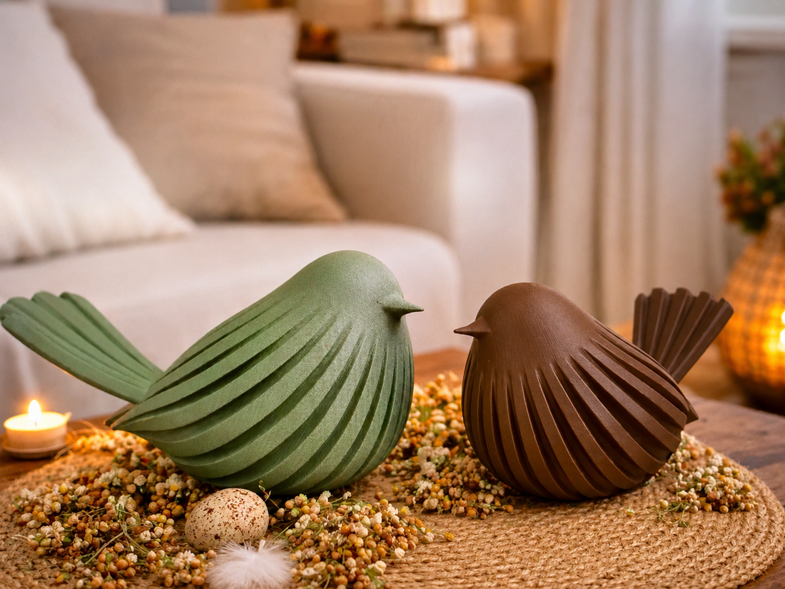 Uccellino Decorativo con Texture a Costole – Scultura da Arredo