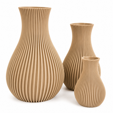 Set 3 Vasi Decorativi con Scanalature Verticali – Stile Japandi
