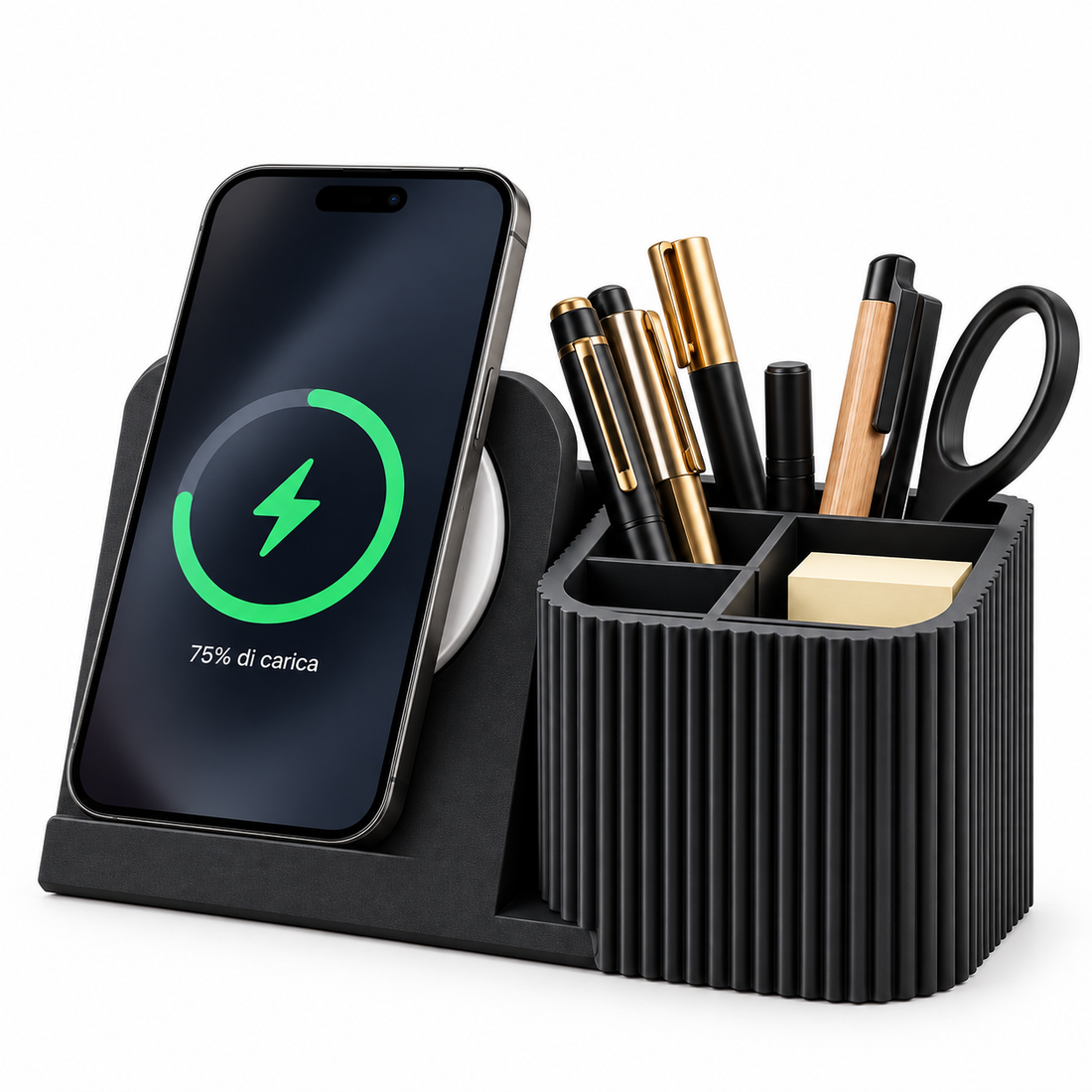 Organizer da Scrivania con Supporto Smartphone – Design a Righe