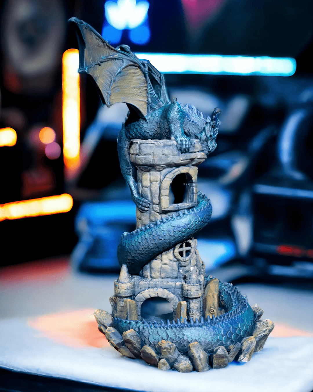 Torre dei dadi con drago stampata in 3D