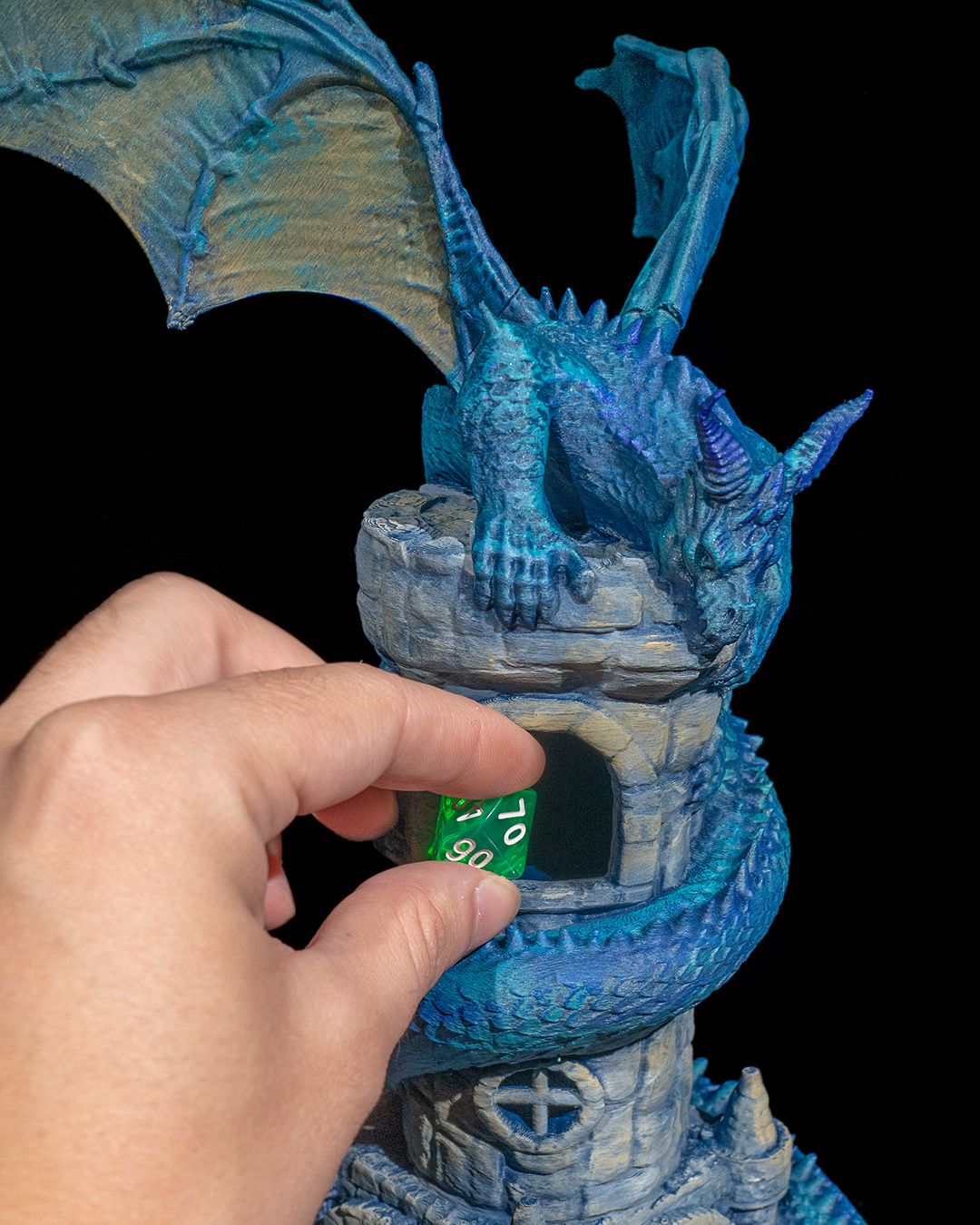 Torre dei dadi con drago stampata in 3D