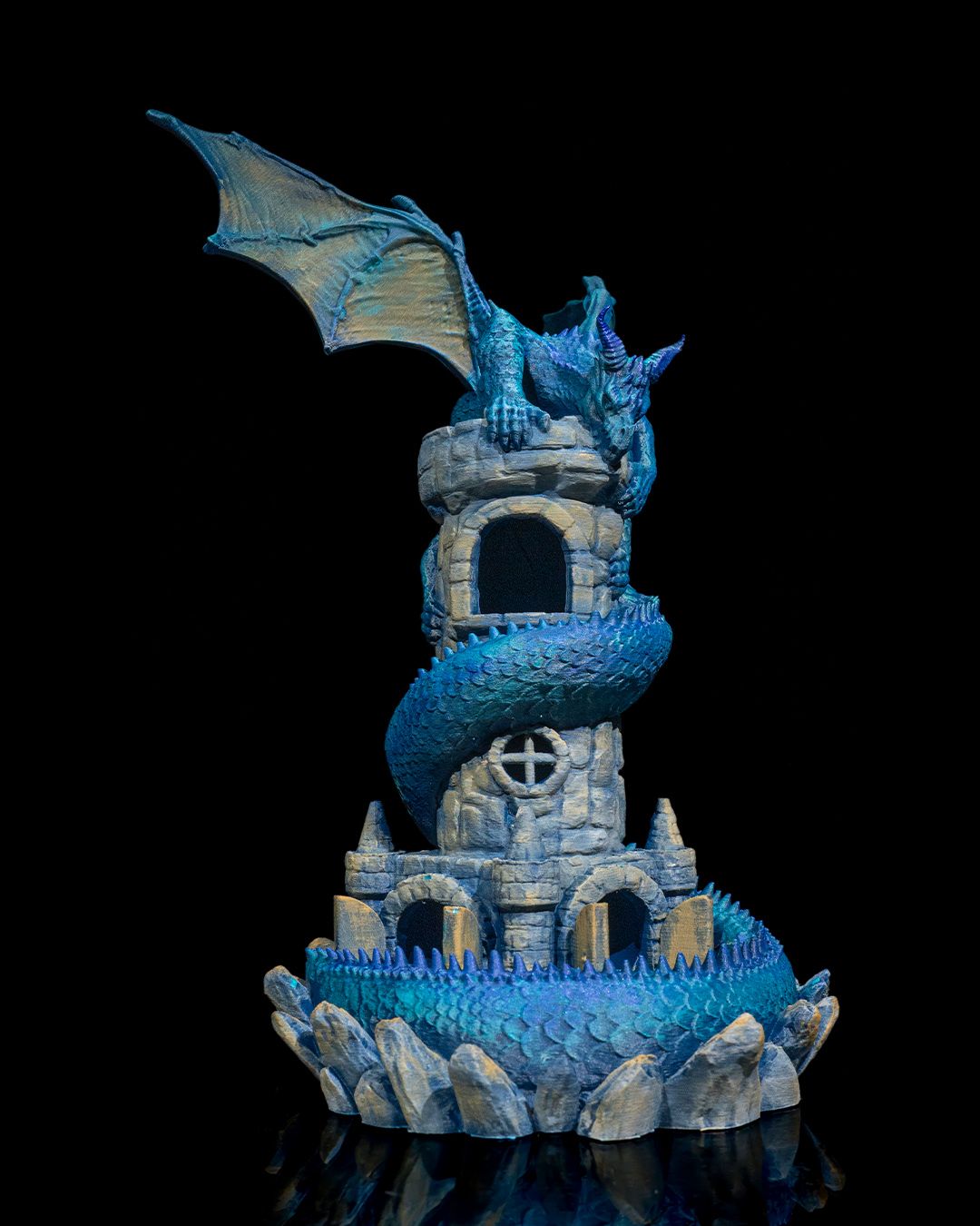 Torre dei dadi con drago stampata in 3D