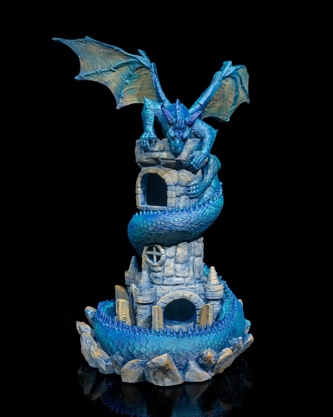 Torre dei dadi con drago stampata in 3D
