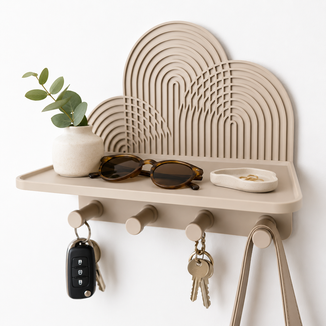 Organizer da Parete con Mensola e 4 Ganci – 3D