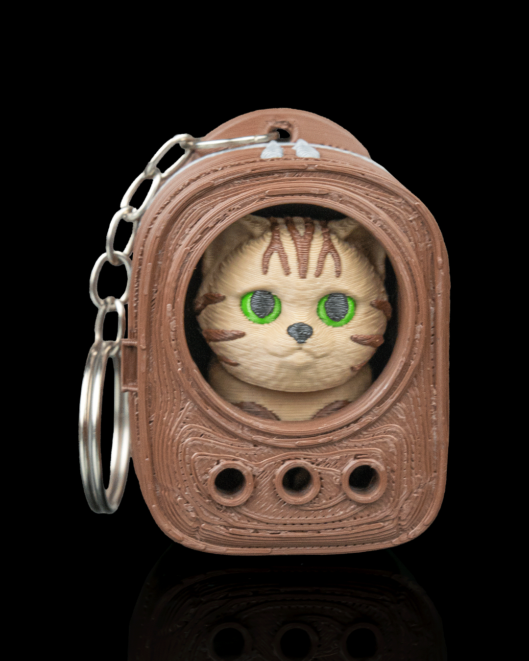 Portachiavi zainetto con gatto tigrato stampato in 3D