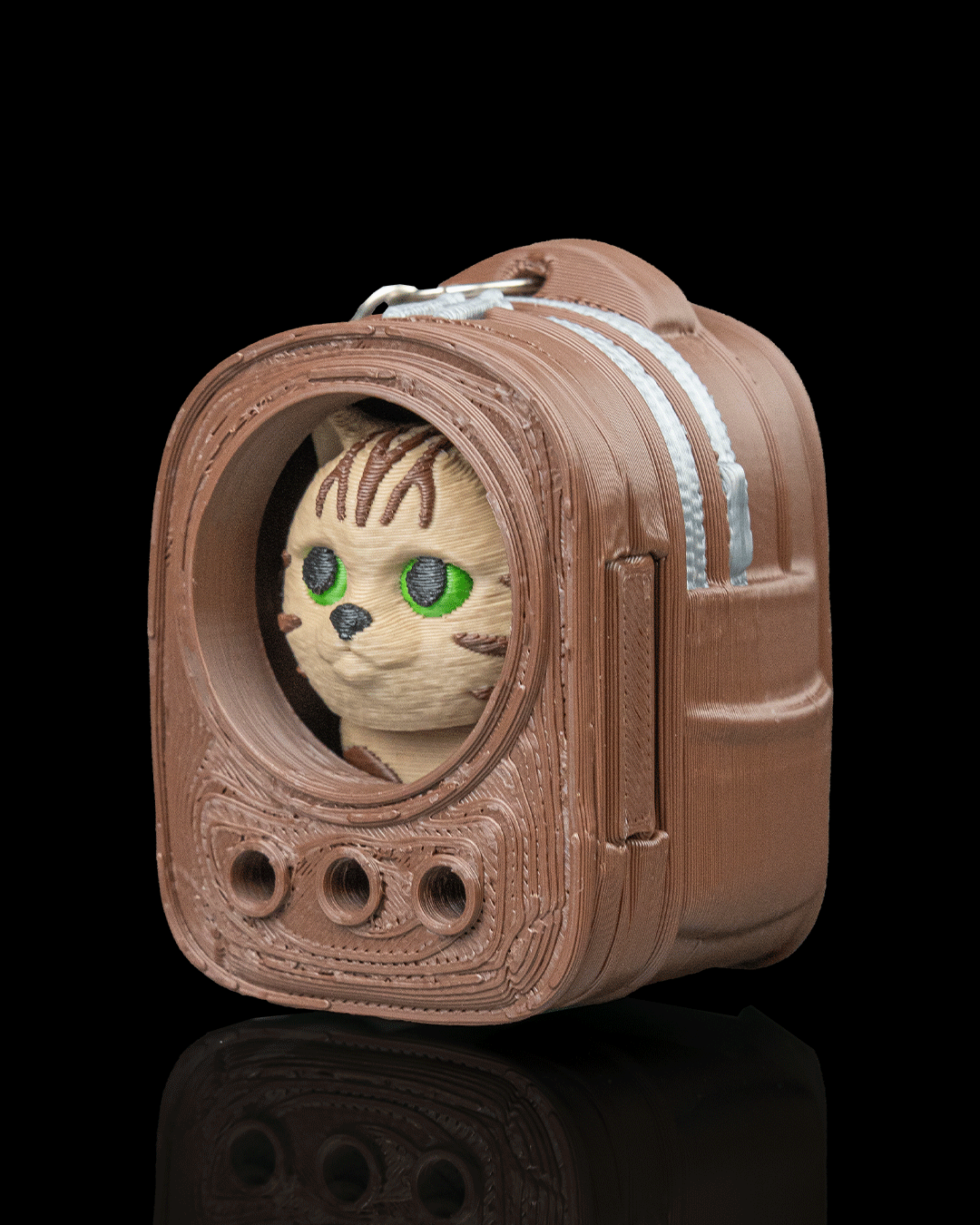 Portachiavi zainetto con gatto tigrato stampato in 3D